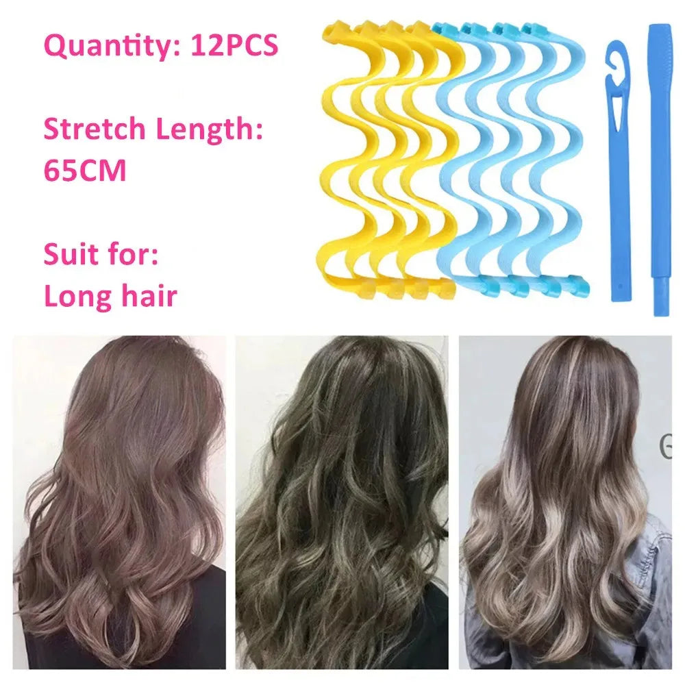 12-Pack Heatless Hair Curlers – Soft Bendy Roller Rods for Waves & Curls, No Heat Styling Tools