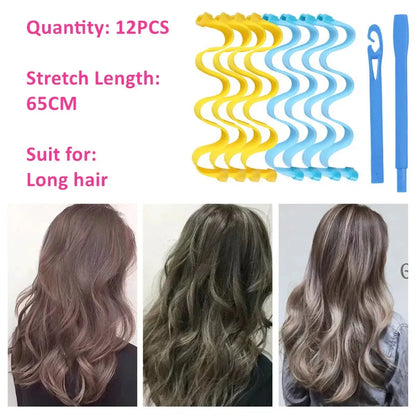 12-Pack Heatless Hair Curlers – Soft Bendy Roller Rods for Waves & Curls, No Heat Styling Tools