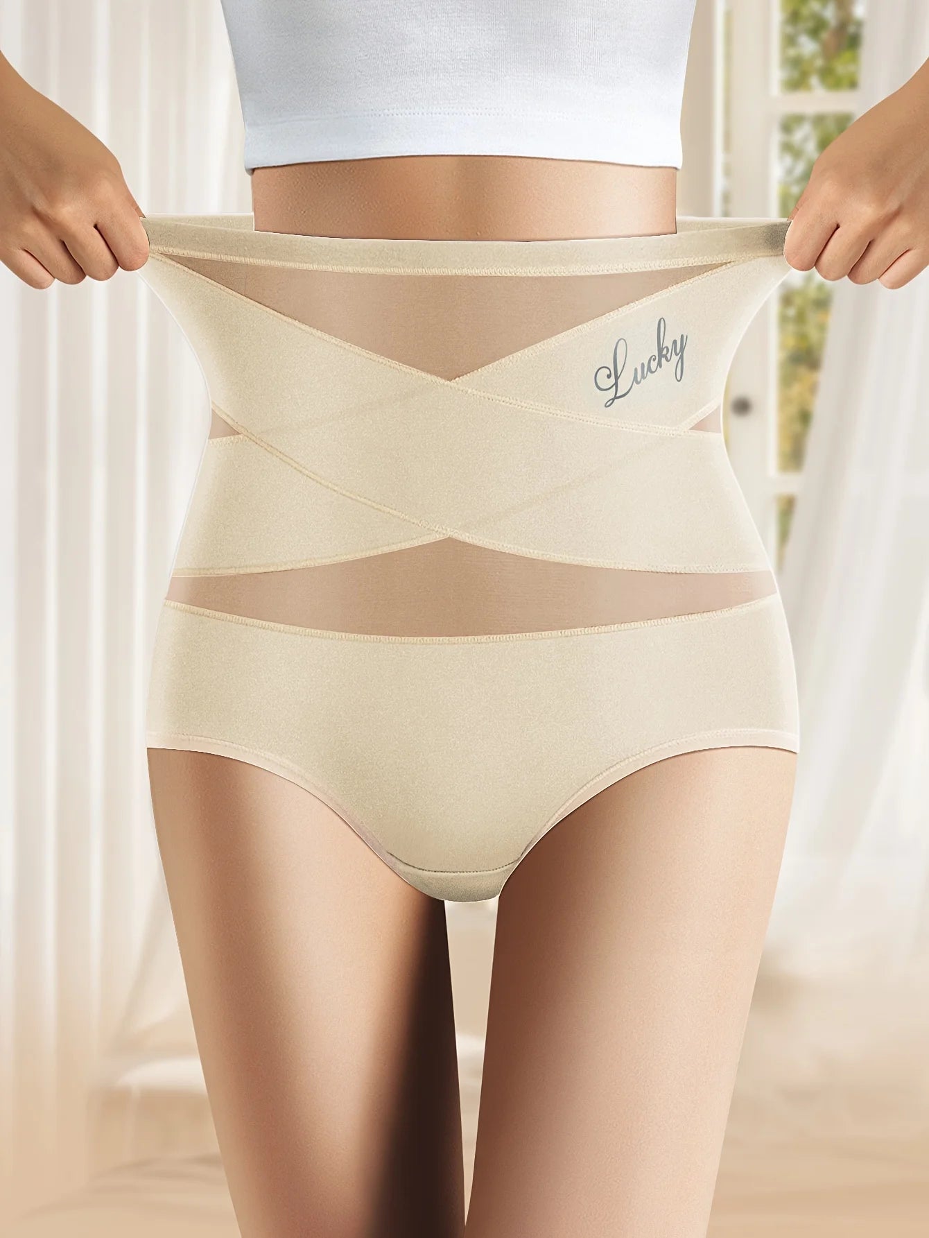 Women’s High Waist Mesh Brief Panties Breathable Seamless Tummy Control Underwear