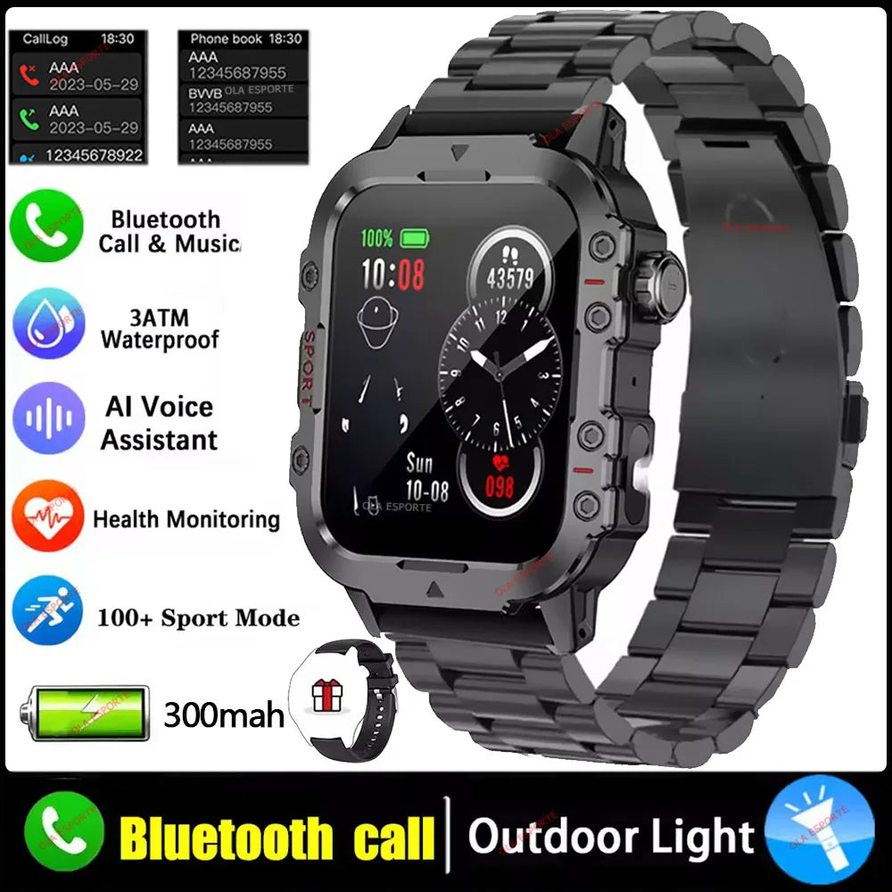 Military Smart Watch Bluetooth Call GPS Flashlight 100+ Sports Android iPhone