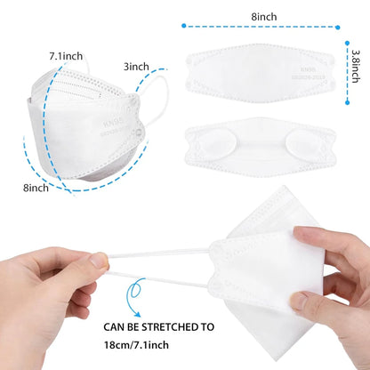 GTT KN95 Disposable Face Masks 4-Layer Protective 3D Fish-Style Design – Individually Wrapped – Black or White (50–200 Pack)