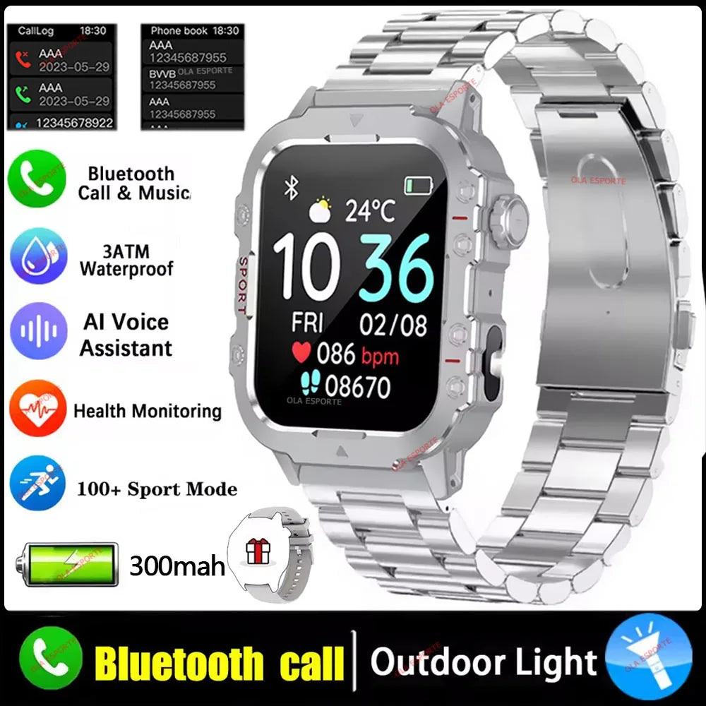 Military Smart Watch Bluetooth Call GPS Flashlight 100+ Sports Android iPhone