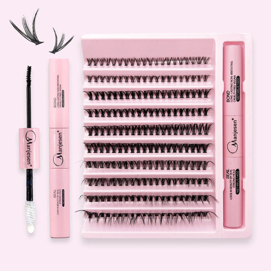 200 PCS Cluster Eyelashes with Lash Bond & Seal – DIY Lash Extension Kit with Glue and Accessories