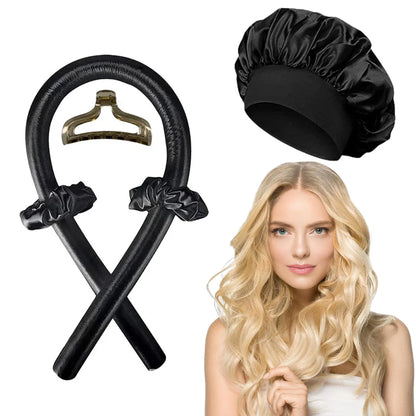 Heatless Curling Rod Headband & Satin Bonnet Set – No-Heat Soft Hair Curlers for Overnight Lazy Curls