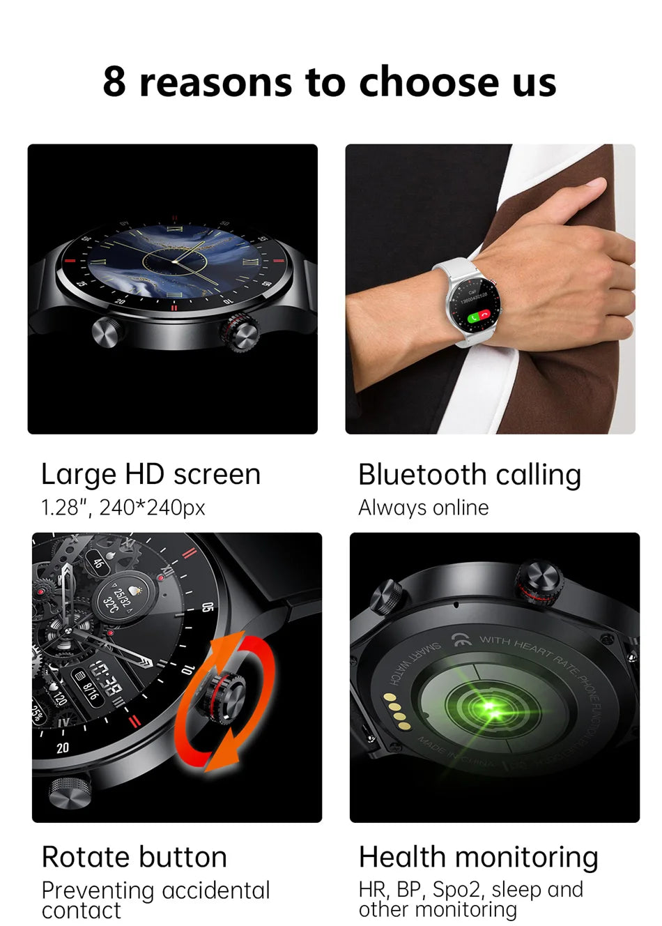 Men’s Bluetooth Call Smart Watch with GPS – AMOLED Full Screen Fitness Tracker for iOS & Android
