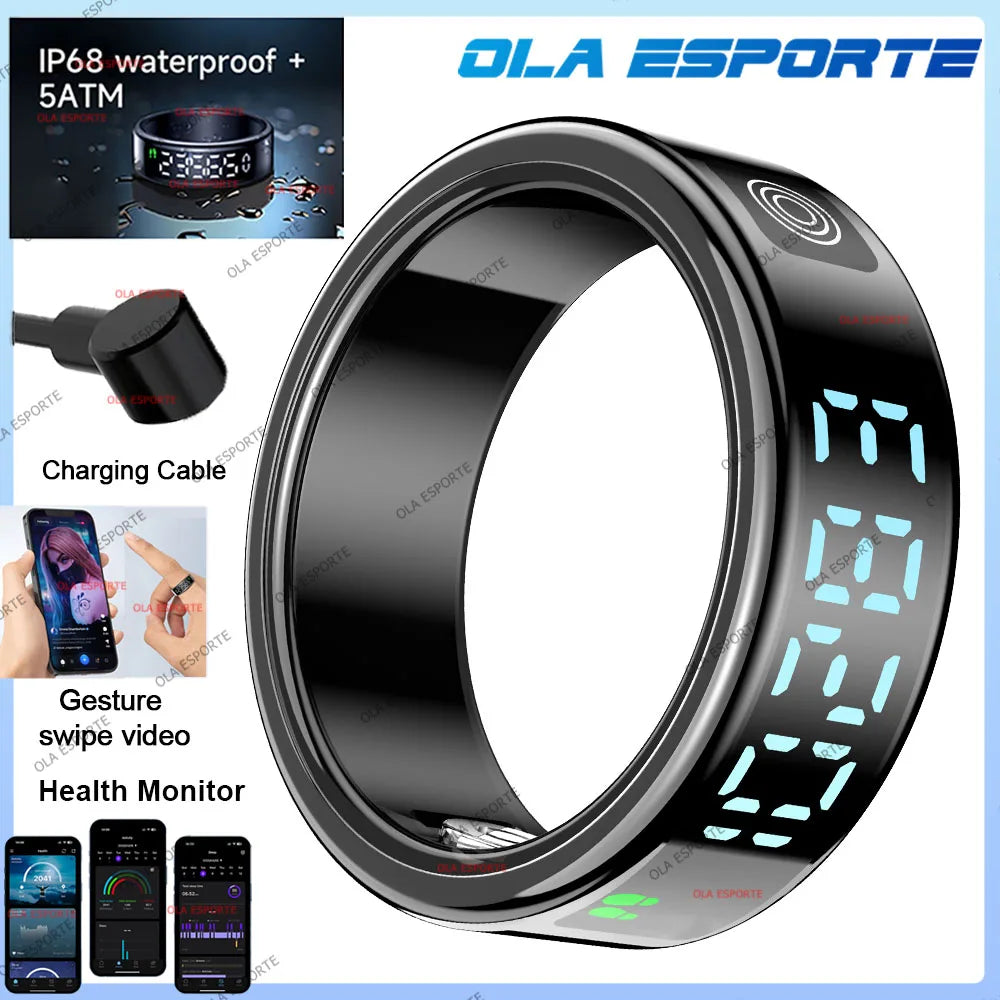 Smart Ring with Touch Display Heart Rate Sleep Tracker IP68 Waterproof Android iOS