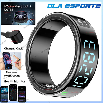 Smart Ring with Touch Display Heart Rate Sleep Tracker IP68 Waterproof Android iOS