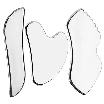 6-Piece Stainless Steel Facial Care Tool Set – Ice Roller, Gua Sha Scraper & Storage Bag