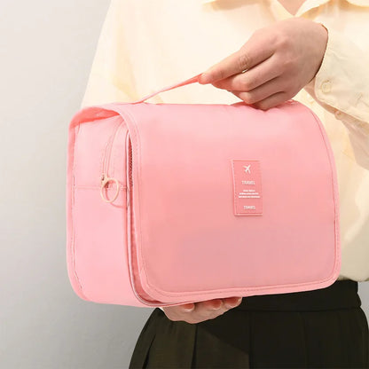 Waterproof Travel Makeup Bag – High-Quality Cosmetic & Toiletry Organizer with Hook for Women