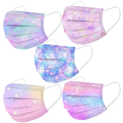 Children’s Gradient Star Disposable Face Masks – 3-Ply Non-Woven, Outdoor Use, Cute Printed Design (50 Pack)
