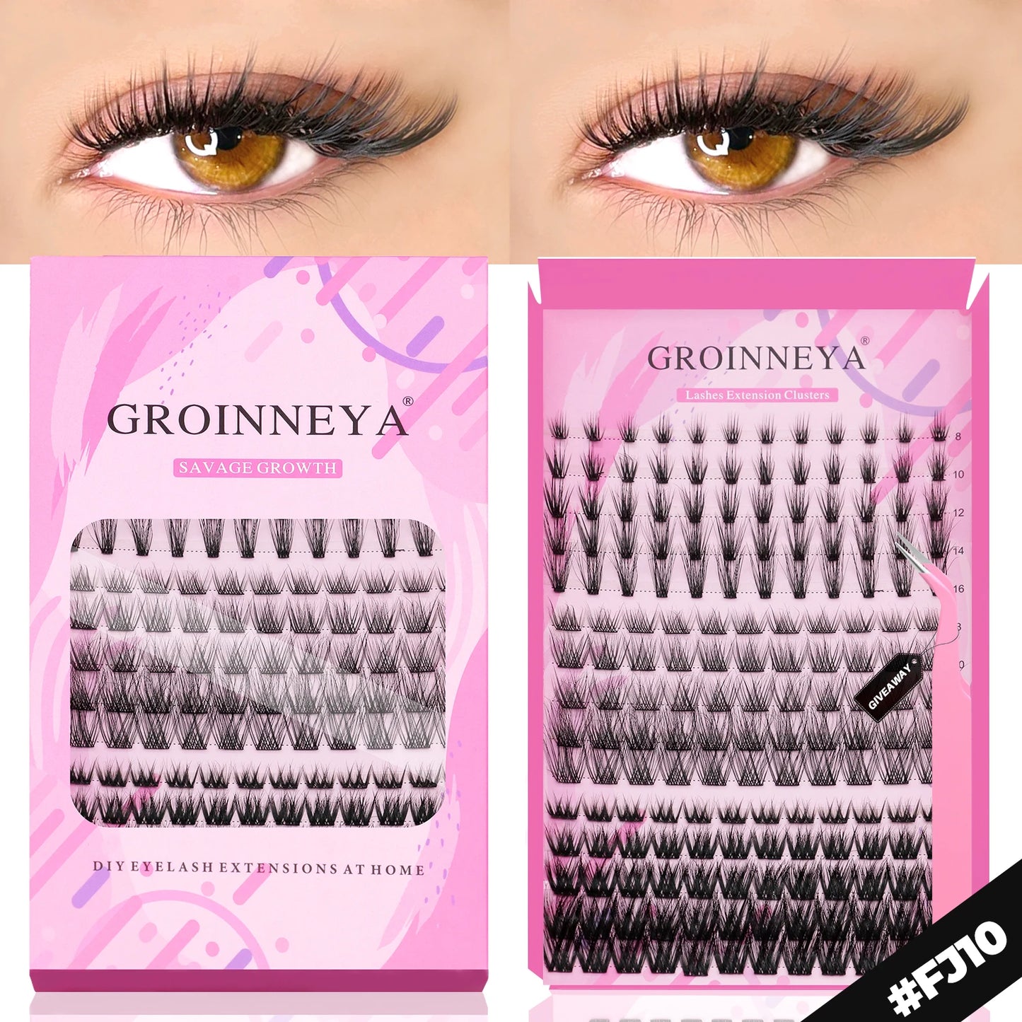 GROINNEYA DIY Eyelash Extension Kit – Individual Lash Clusters Faux Mink Mix Set with Lash Bond & Seal, Easy At-Home Application