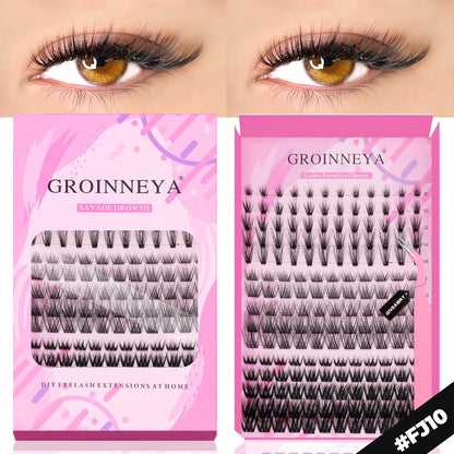 GROINNEYA DIY Eyelash Extension Kit – Individual Lash Clusters Faux Mink Mix Set with Lash Bond & Seal, Easy At-Home Application