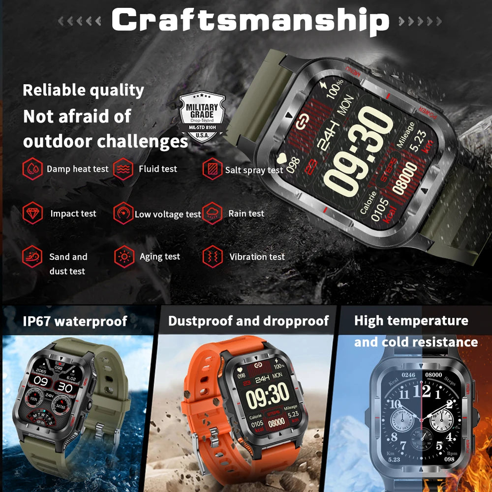 Men’s GPS Sports Smart Watch | Bluetooth Call | 480mAh Long Battery | LED Flashlight | 100+ Sport Modes | Life Waterproof