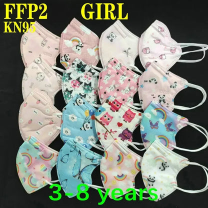 Kids KN95/FFP2 Face Masks – 5-Layer Protective Cartoon Design, Comfortable CE-Certified Disposable Masks for Boys & Girls (Ages 3–15)