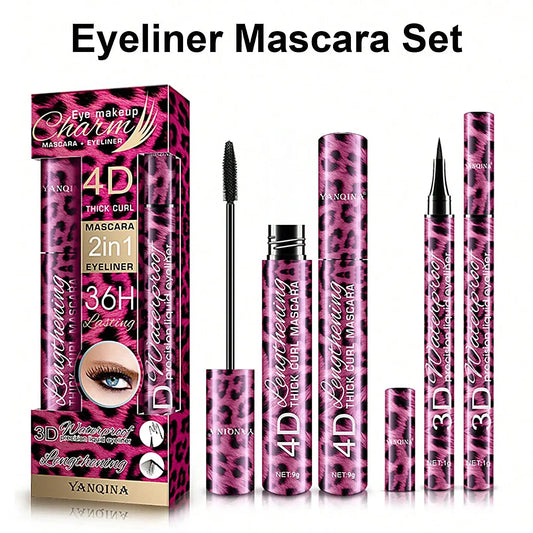 ANQINA 4D Waterproof Mascara & Liquid Eyeliner Set – Long-Lasting Curling Eye Makeup (Full Size)