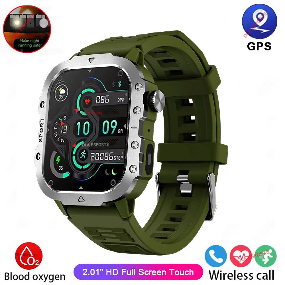Outdoor Smart Watch Bluetooth Call LED Flashlight Fitness Tracker Android iPhone