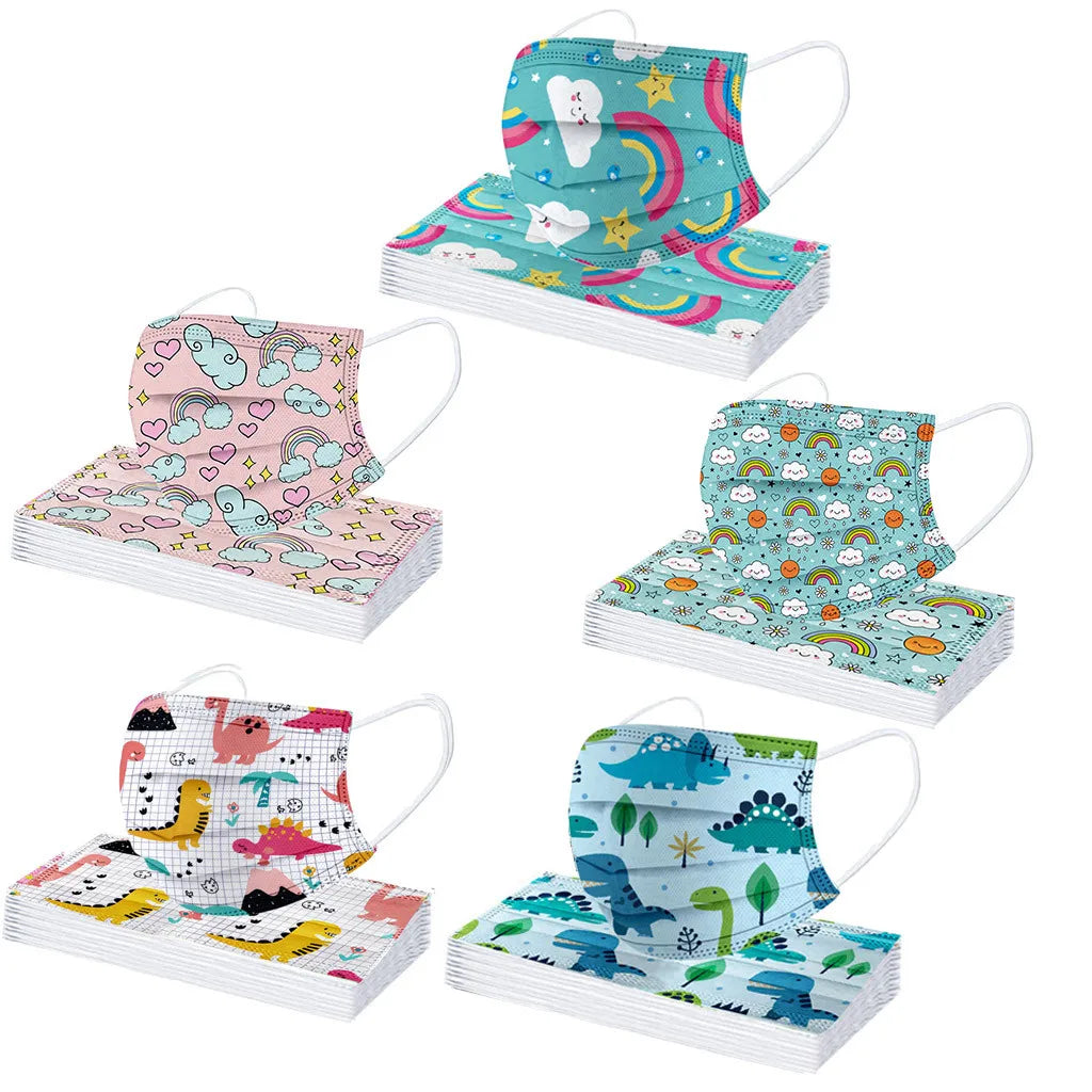 50PCS Kids Disposable Face Masks – 3-Ply Breathable Protective Masks with Soft Ear Loops | Comfortable & Safe for Sensitive Skin