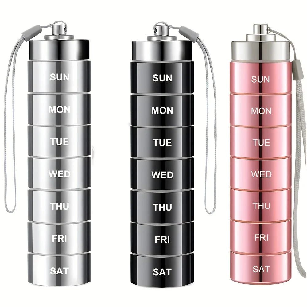 7pcs Metal Pill Organizer Set – Stackable Waterproof Travel Pill Box | Large Aluminum Alloy Portable Pill Case