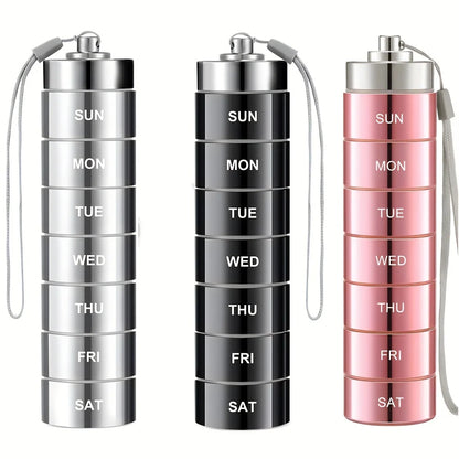 7pcs Metal Pill Organizer Set – Stackable Waterproof Travel Pill Box | Large Aluminum Alloy Portable Pill Case