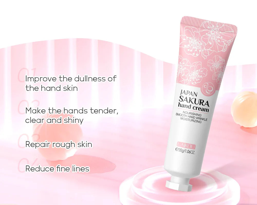 LAIKOU Sakura Hand Cream – Whitening, Anti-Wrinkle, Moisturizing, Anti-Crack, 30g Korean Skincare
