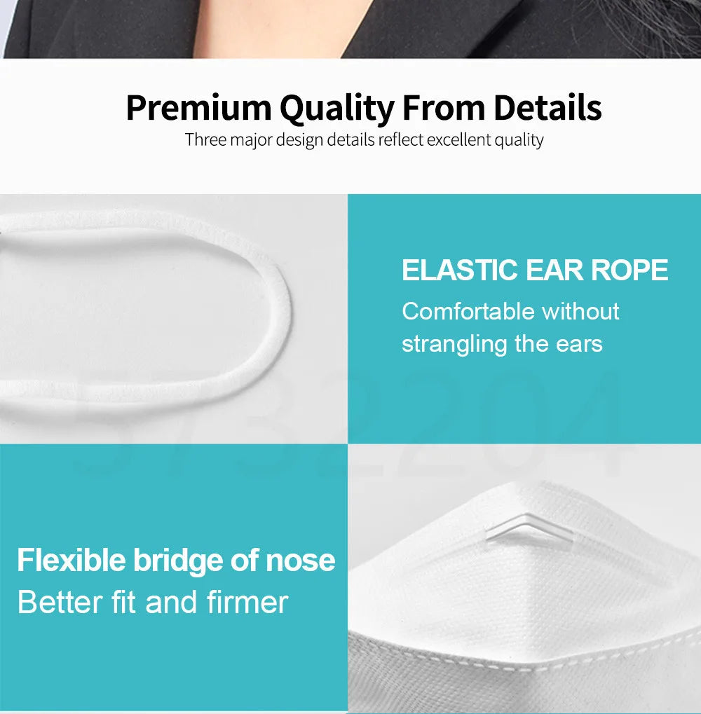 FFP2 / KN95 Face Masks – 4-Layer Disposable Protective Fish-Style Mascarilla, Black, CE Certified (10/50/100 PCS)