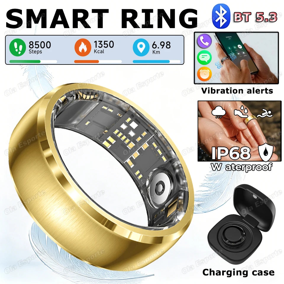 Smart Ring Fitness Tracker Call Alerts Sleep Monitor IP68 Waterproof Ring