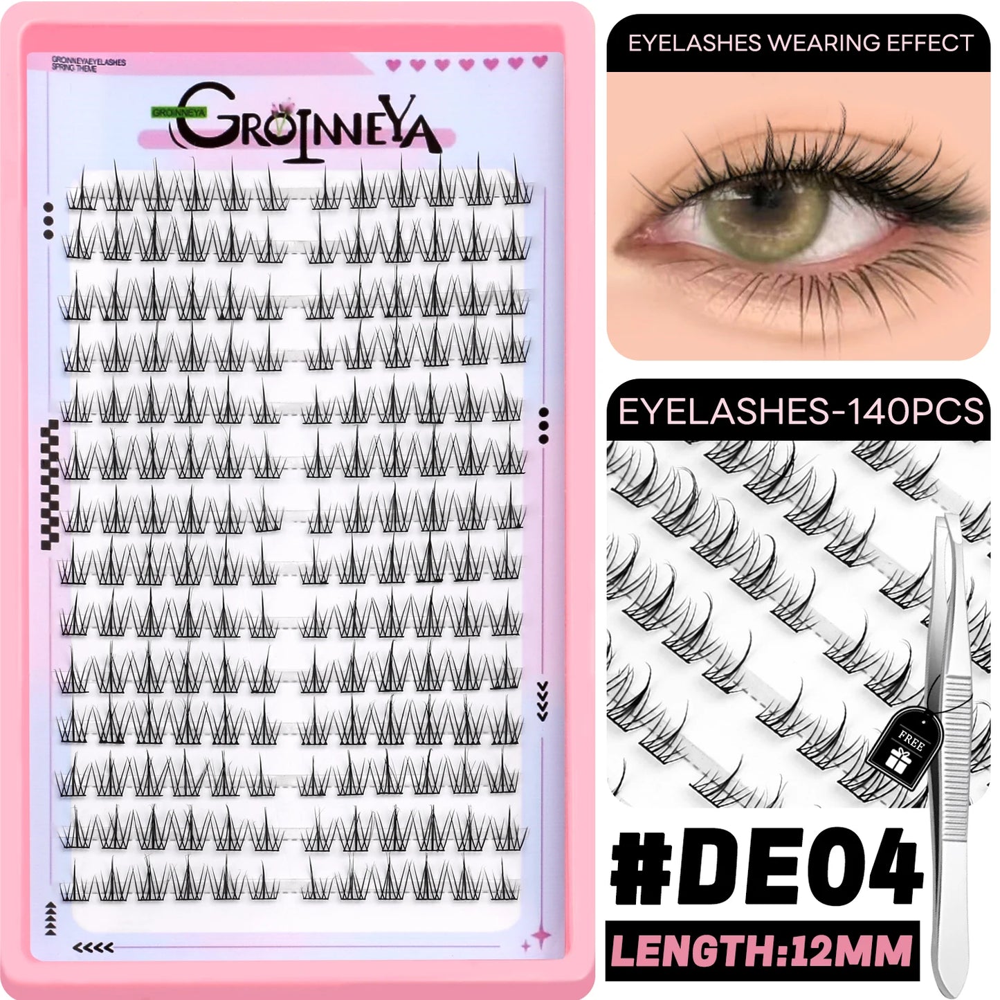 GROINNEYA DIY Lash Clusters – Natural & Manga Styles | Soft Lightweight Synthetic Lashes | Customizable False Eyelash Extensions Kit