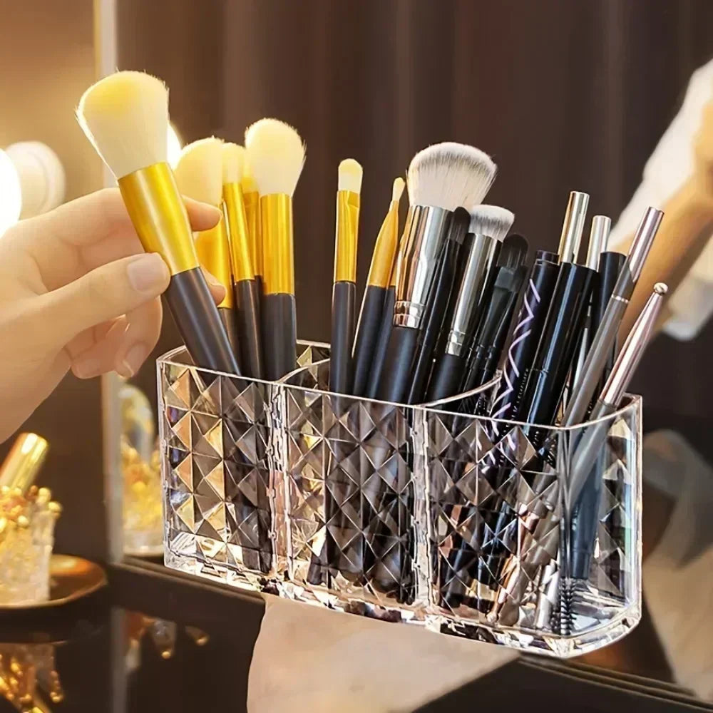 Clear Acrylic Makeup Brush & Cosmetic Organizer – Lipstick, Nail Polish & Jewelry Storage Box