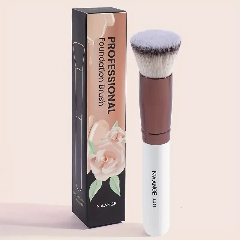 MAANGE 2PCS Foundation Makeup Brush Set – Flat & Angled Kabuki Brushes for Liquid, Cream & Powder, Soft Synthetic Bristles