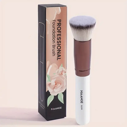 MAANGE 2PCS Foundation Makeup Brush Set – Flat & Angled Kabuki Brushes for Liquid, Cream & Powder, Soft Synthetic Bristles