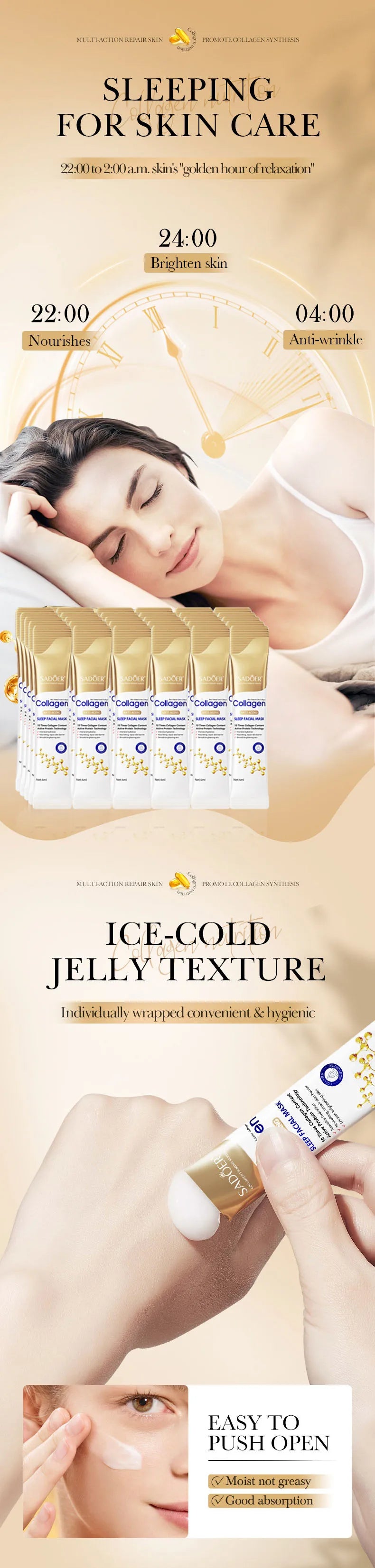30pcs SADOER Collagen Sleeping Face Masks – Moisturizing, Brightening, Firming & Hydrating Skincare