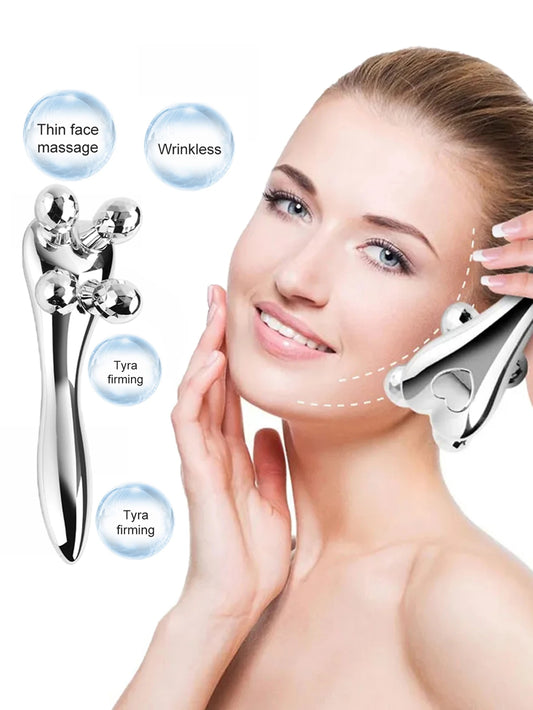 4D Y-Shaped Face-Lift Roller – Silver Facial Massager for Wrinkles, Eye, Neck & Muscle Relaxation