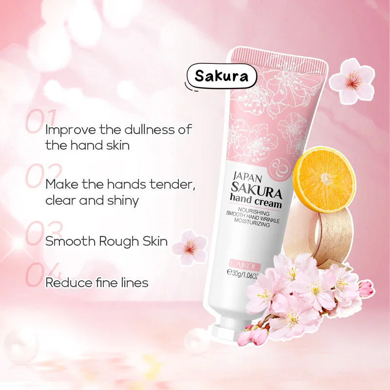 LAIKOU Sakura Hand Cream – Whitening, Anti-Wrinkle, Moisturizing, Anti-Crack, 30g Korean Skincare
