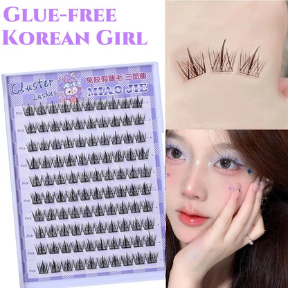 MIAOJIE No-Glue False Eyelashes – Easy 3-Step DIY Natural Look, Lightweight Reusable Lashes for Beginners, Sunflower Design