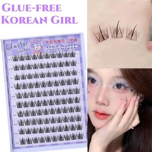 MIAOJIE No-Glue False Eyelashes – Easy 3-Step DIY Natural Look, Lightweight Reusable Lashes for Beginners, Sunflower Design