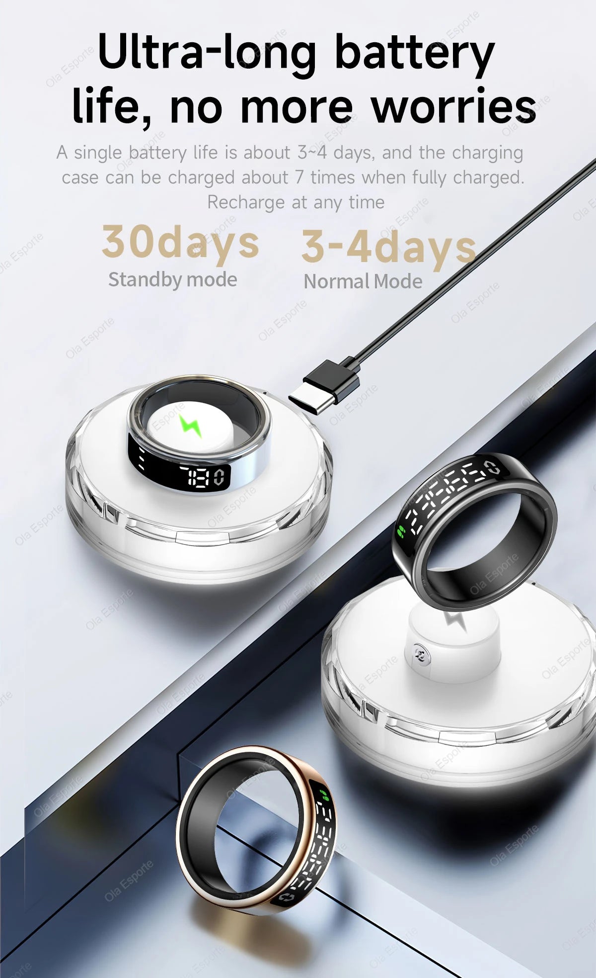 Smart Ring with Touch Display Heart Rate Sleep Tracker IP68 Waterproof Android iOS