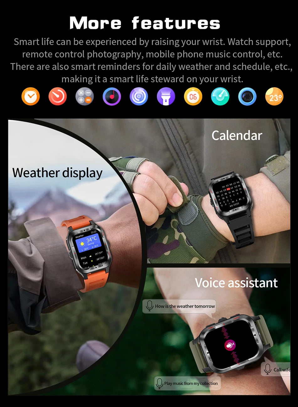 Men’s GPS Sports Smart Watch | Bluetooth Call | 480mAh Long Battery | LED Flashlight | 100+ Sport Modes | Life Waterproof