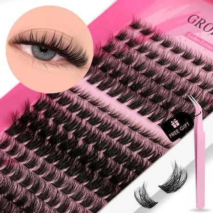 GROINNEYA DIY Eyelash Extension Kit – Individual Lash Clusters Faux Mink Mix Set with Lash Bond & Seal, Easy At-Home Application