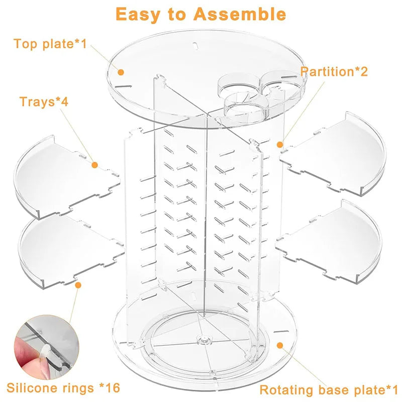 360° Rotating Makeup Organizer – Cosmetic Display Carousel with Brush Holder & Perfume Tray for Vanity, Dresser & Bathroom Countertop
