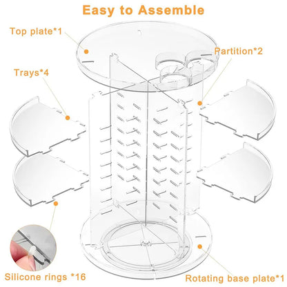 360° Rotating Makeup Organizer – Cosmetic Display Carousel with Brush Holder & Perfume Tray for Vanity, Dresser & Bathroom Countertop