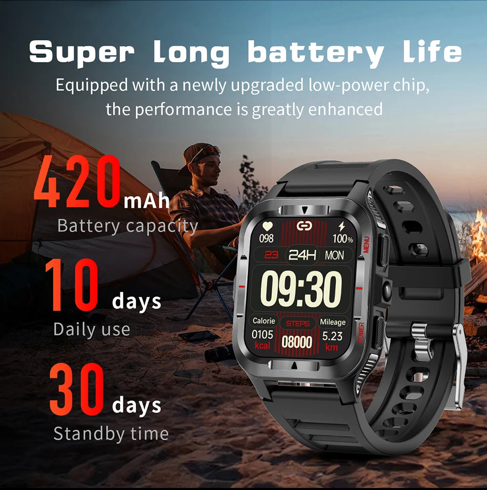 Men’s GPS Sports Smart Watch | Bluetooth Call | 480mAh Long Battery | LED Flashlight | 100+ Sport Modes | Life Waterproof