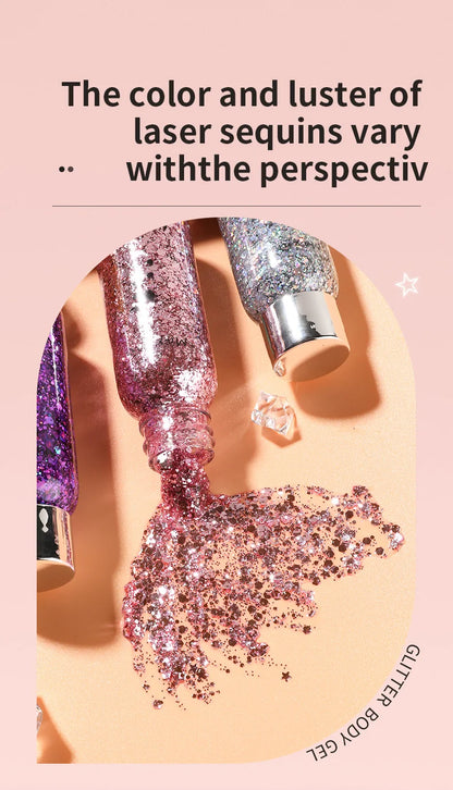 Body Glitter Gel with Sequins – Long-Lasting Face, Eyes & Hair Makeup for Festivals, Parties & Mermaid Looks