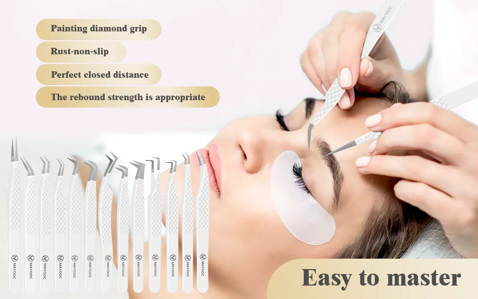 Eyelash Extension Tweezers with Fiber Tips – High-Precision, Anti-Static Lash Tools for Makeup Artists