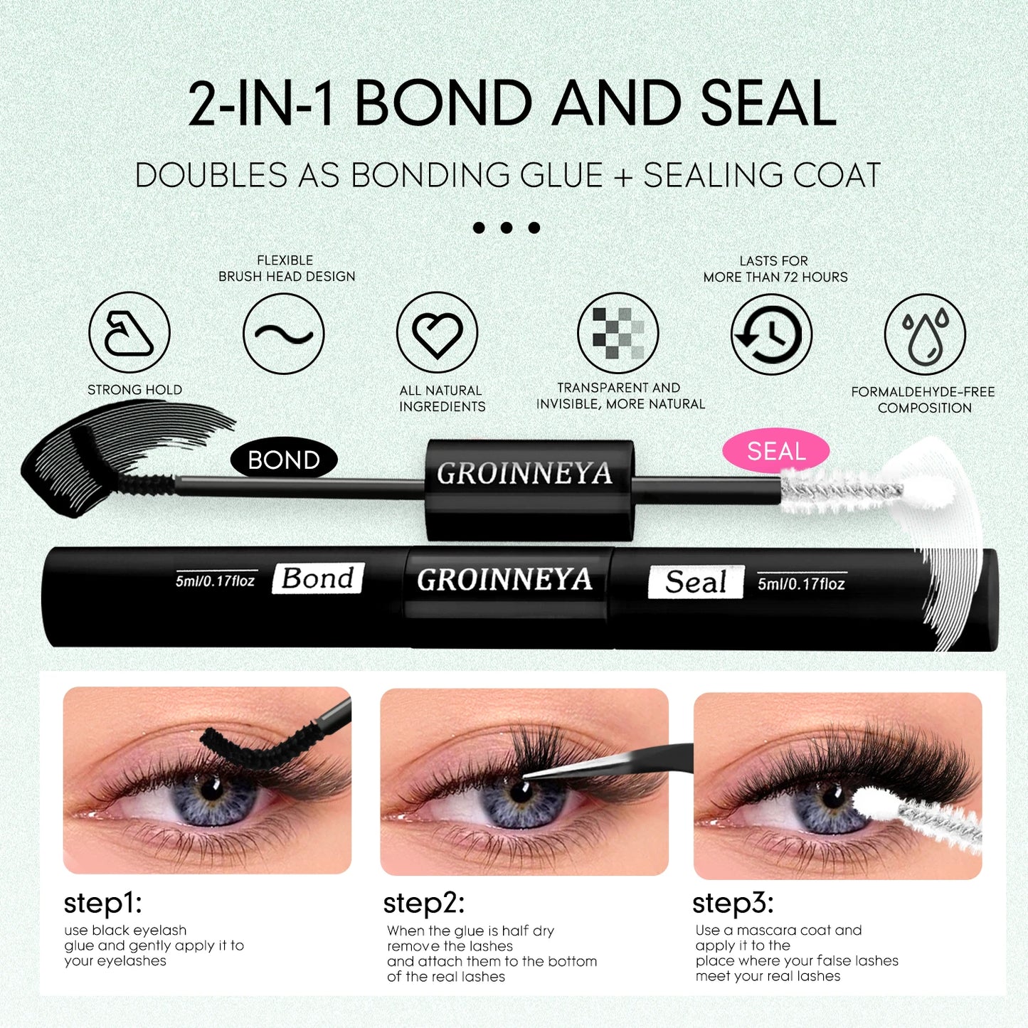 GROINNEYA Lash Clusters Kit – Spiky D-Curl Individual Lash Extensions with Bond & Seal for DIY Eyelash Application