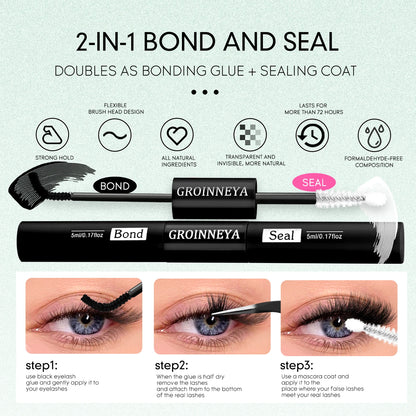 GROINNEYA Lash Clusters Kit – Spiky D-Curl Individual Lash Extensions with Bond & Seal for DIY Eyelash Application