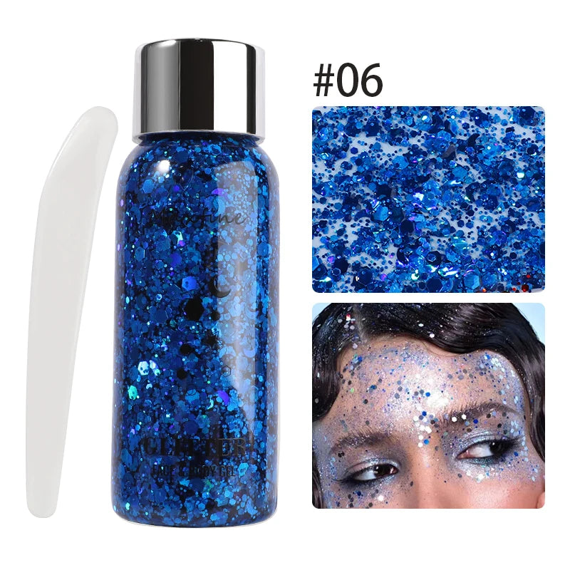 Body Glitter Gel with Sequins – Long-Lasting Face, Eyes & Hair Makeup for Festivals, Parties & Mermaid Looks