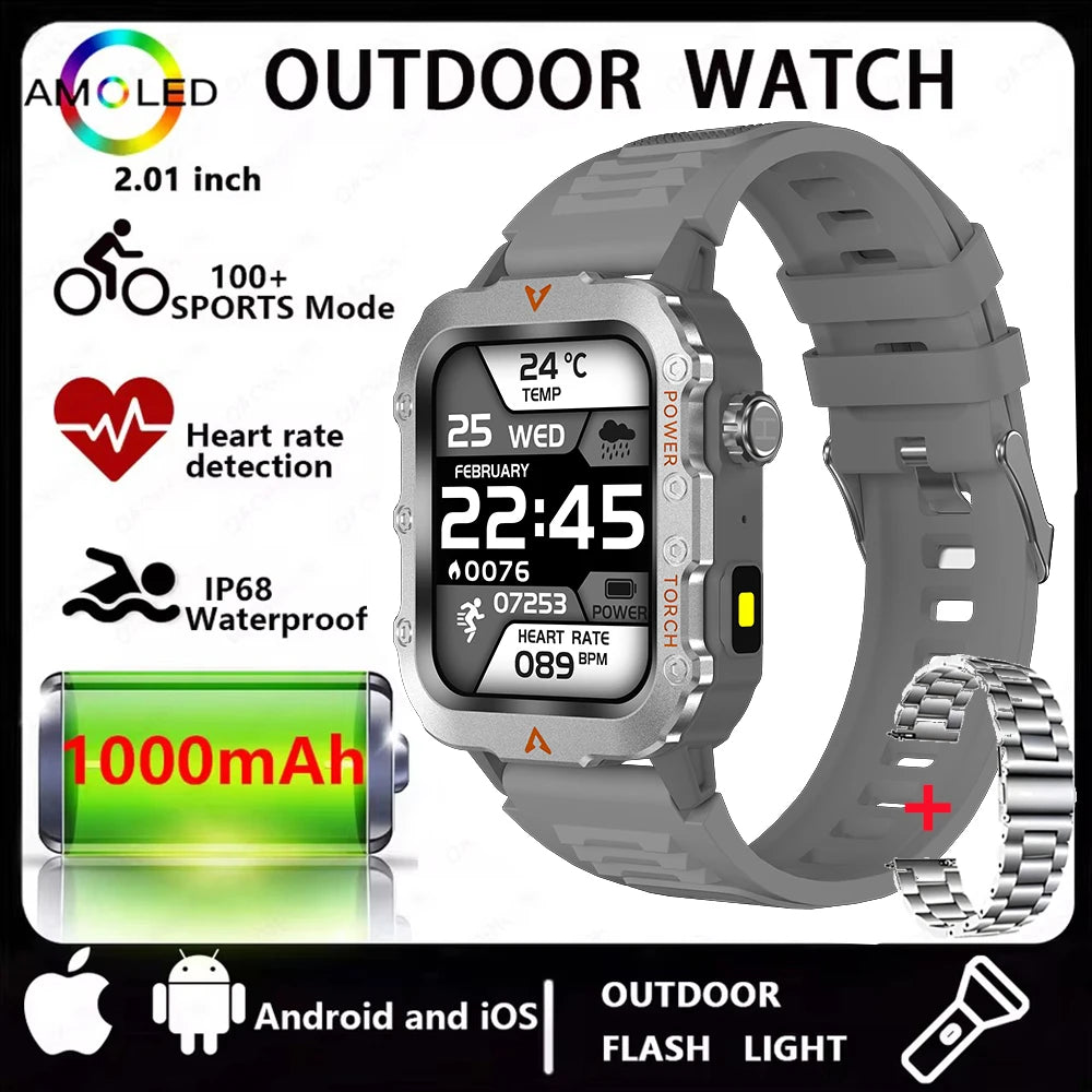 Men’s Bluetooth Smart Watch with LED Flashlight | Call & Message Alerts | Fitness & Activity Tracker | Life Waterproof | Android & iOS