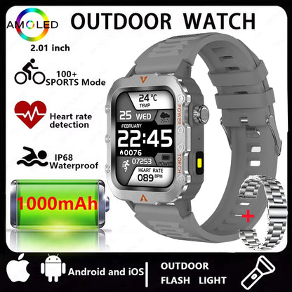 Men’s Bluetooth Smart Watch with LED Flashlight | Call & Message Alerts | Fitness & Activity Tracker | Life Waterproof | Android & iOS
