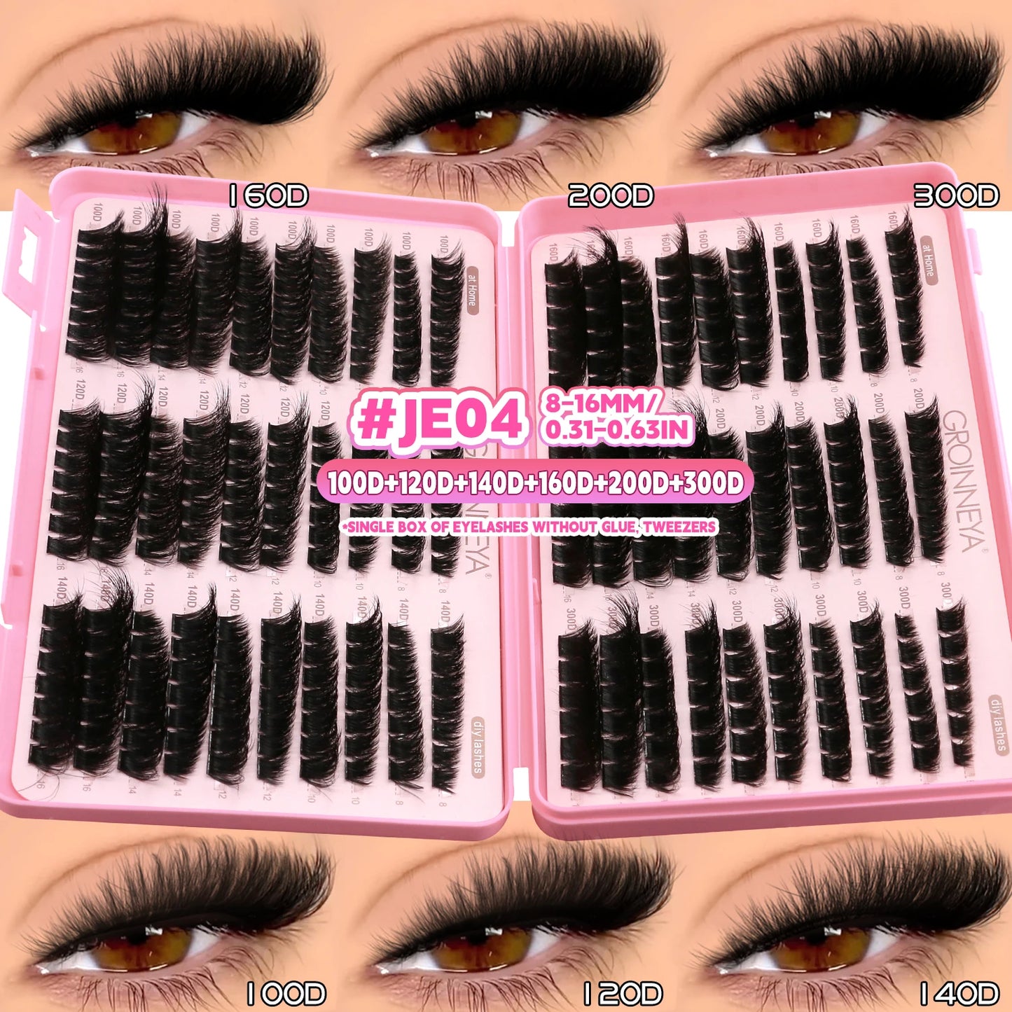 GROINNEYA Lash Clusters Kit – Cat Eye Cluster Eyelash Extensions with Lash Bond & Seal, DIY Large-Capacity Lash Kit