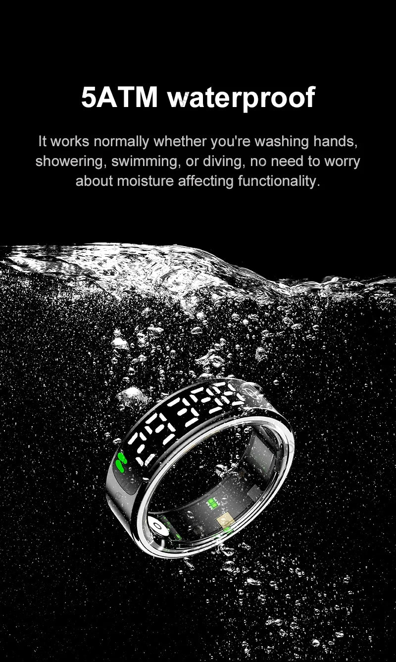 Smart Ring Health Fitness Tracker LED Touch Display Heart Rate Sleep Monitor Waterproof
